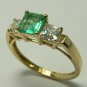 1.40tcw Emerald Cut Colombian Emerald & Russian CZ Ring 14k