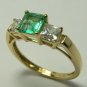 1.40tcw Emerald Cut Colombian Emerald & Russian CZ Ring 14k