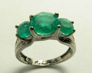 2tcw Colombian Emerald Three Stone Ring 14k white gold
