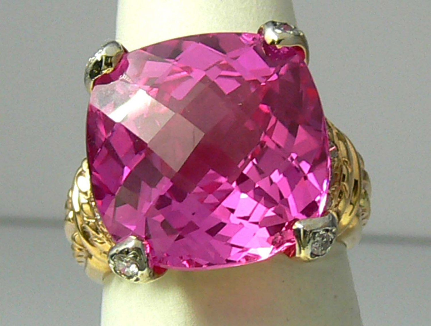 Pink Topaz & Diamond Ring 12cts