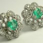 1.0tcw Floral Colombian Emerald & Dimaond Earrings
