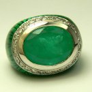 11.30ct Bewitching! Oval Colombian Emerald Diamond Enamel & Gold Cocktail Ring