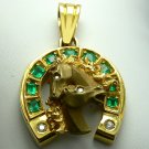 2.20tcw Fathers Day Ready! Colombian Emerald Diamond & Gold Horseshoe Pendant