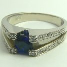 Modern~Sublime Blue Sapphire Diamond & 18k White Gold Ring