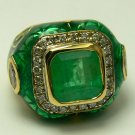 3.50tcw "Garden Collection" Colombian Emerald, Diamond & Enamel Ring