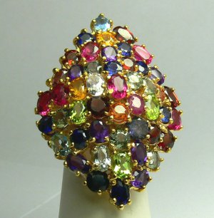 Colorful Retro Multi Gem Cocktail Ring