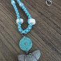 Shark Tooth String macrame choker necklace - 14" Turquoise - 25