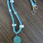 Shark Tooth String macrame choker necklace - 14" Turquoise - 25