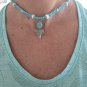 Shark Tooth String macrame choker necklace - 14" Turquoise - 25