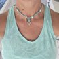 Shark Tooth String macrame choker necklace - 14" Turquoise - 25