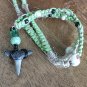 Shark Tooth Hemp and String macrame necklace - 18.5" Green - # 27