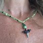 Shark Tooth Hemp and String macrame necklace - 18.5" Green - # 27