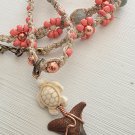 Shark Tooth Hemp necklace flowers  - 20"  - # 33