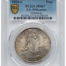 1910-S Peso Philippines Peso, KM-172, Allen 17.05, MS67 PCGS