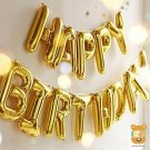 Happy Birthday 13 Letters Metallic Golden Foil Balloons Banner For Birthday Decoration