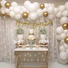 69 pcs white gold birthday decoration items with tulle white net Curtain