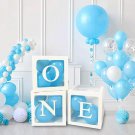 Decorative Transparent 3pcs One Letters Balloon Boxes With 50pcs Blue balloons For Decoration
