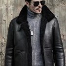 Men's Black B3 RAF Bomber Aviator Flying Fur Shearling Lined Leather Jacket