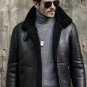 Men's Black B3 RAF Bomber Aviator Flying Fur Shearling Lined Leather Jacket