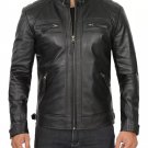 Men's Black Real Leather Jacket - Stand Collar Teenager Punk Leather Jacket Coat
