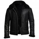 Men's Black Bomber Aviator B3 Fur Shearling Flying Pilot Real Sheepskin Jacket