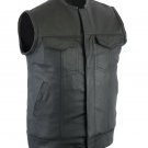 Men's  Style Concealed carry Collarless Motorcycle Biker MC Club Leather Vest
