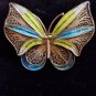 Vintage Sterling Silver Filigree Enamel Butterfly Pin Brooch. 2" (Marked 925)