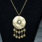 Hammered Goldtone Pendant Necklace. Faux Pearls attached to Pendant