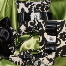 WEDDING SET- Damask Black  Ivory Pillow, Garter Set, Basket, Guest book set ,Waverly Onyx