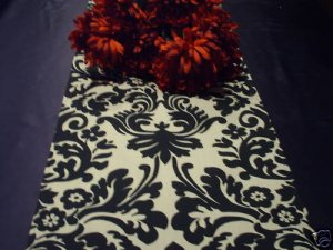 Damask Black & Ivory Cream White Table Runner Onyx 72"