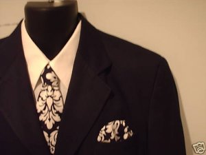 Damask Necktie Set Boy Dandy Black White Wedding Tie