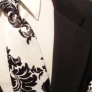 Damask Necktie Set Men Satin Black and White Wedding Tie and Pocket Square Damask Necktie Set Men Satin Black and White Wedding Tie and Pocket Square