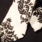 Damask Necktie Set Men Satin Black and  White Wedding Tie and Pocket Square