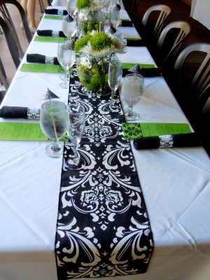 Damask Runner 72" Table Runner Traditions Osborne White on Black