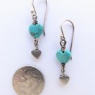 Turquoise HEART EARRINGS Sterling Silver handmade earwires Dangle southwestern cowboy gift