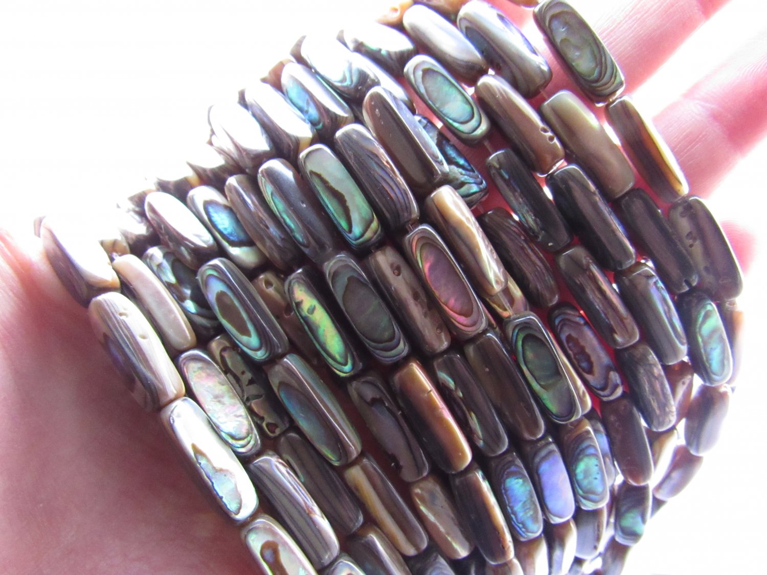 Natural Abalone Shell BEADS 16x5mm Freeform tube multicolor drilled bead supply making jewelry