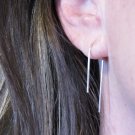 Sterling Silver EARRINGS handmade MINIMALIST 1 1/4" Threader Simple Open wire lightly hammered