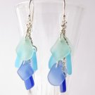 Elegant Cultured SEA GLASS Dangle EARRINGS Sterling Silver Cascading Seafoam Aqua blue Handmade
