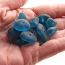 Cultured Sea Glass BEADS stacking  TEAL BLUE Center Drilled Nugget bead supply
