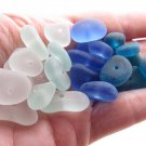 Cultured Sea Glass BEADS stacking Assd BLUE Center Drilled Nugget bead supply