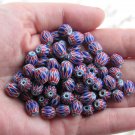 CHEVRONS BEADS 8x7mm One Pound handmade Blue White red star glass chevron