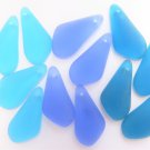 Cultured Sea Glass PENDANTS 24x12mm fancy teardrop Assorted BLUE pairs flat back