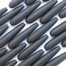 Bead Supply Cultured Sea Glass BEADS 38x9mm Opaque BLACK Teardrop frosted strand
