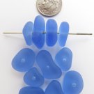 Blue Cultured Sea Glass BEADS stacking  12 pc Center Drilled Nugget bead supply
