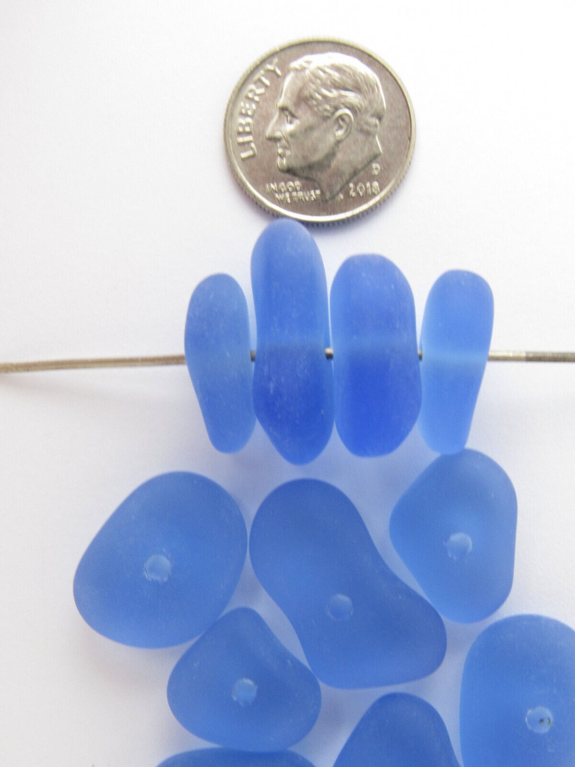 Blue Cultured Sea Glass Beads Stacking 12 Pc Center Drilled Nugget Bead 