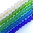 Cultured Sea Glass BEADS 6mm round YELLOW GREEN BLUE strands frosted bead supply