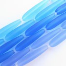 Cultured Sea Glass BEADS 38x9mm teardrop Assorted BLUE length drilled 6 strands