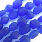 Cultured Sea Glass BEADS 13-15mm free form nugget Royal BLUE 5 Strands frosted