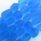 Cultured Sea Glass BEADS 15mm nugget Pacific AQUA BLUE length drilled 5 Strands