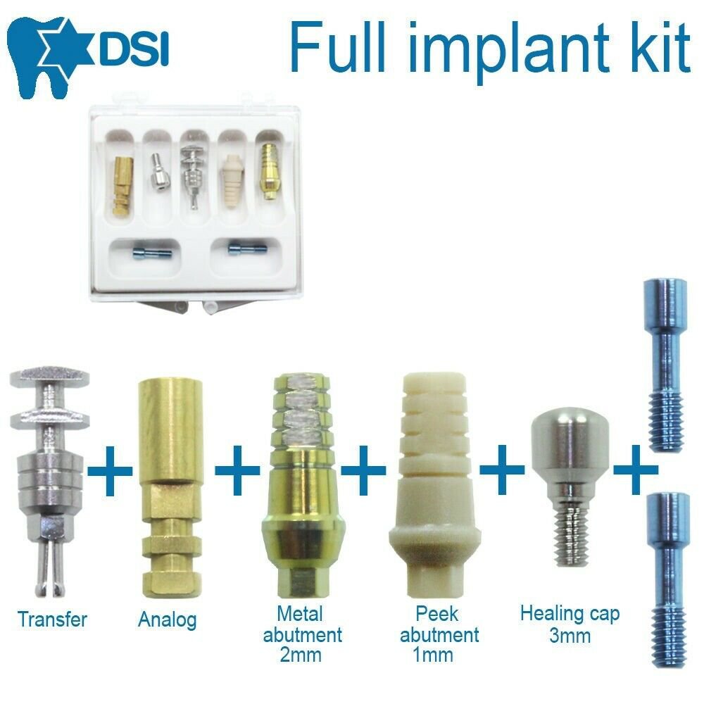 DSI Dental Implant All-included Kit Abutments Transfer Analog Healing Cap Screws